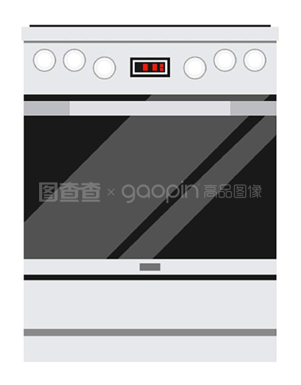 烤箱家用电器、炊具独立图标。市场销售厨房暖器,零售钢暖机。白色不锈钢电子设备,炊具载体。小猫钢设备,烤箱销售